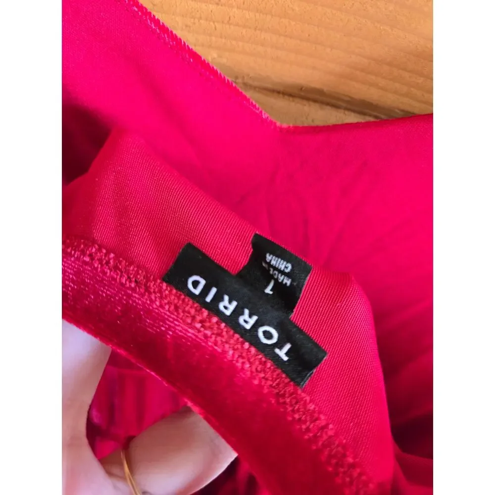 Torrid Jumpsuit Velvet Wide Leg 1X Jester Red Pocket Tank Top Vneck Holiday - Picture 5 of 5